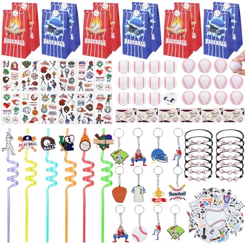 Gifts2U Baseball Party Favors Supplies, 146 Pcs Baseball Themed Goodie Bags Stuffers with Bracelets, Tattoos, Stickers, Mini Ball and Cars Toys, Gifts Bulk for Team Kids Birthday Party
