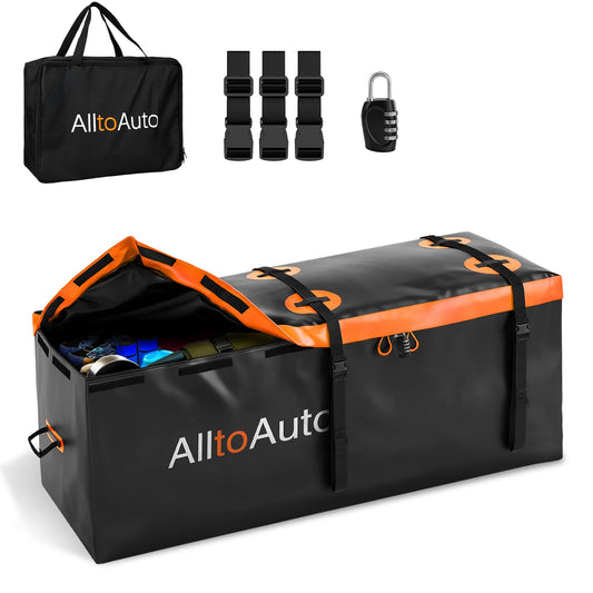 AlltoAuto 25 CuFt Waterproof Cargo Bag for Hitch Carrier | 60"x24"x31" Trailer Hitch Cargo Carrier | Weatherproof Truck Bed Storage with Straps, Lock & Carry Case | PVC Vehicle Soft-Shell Carriers