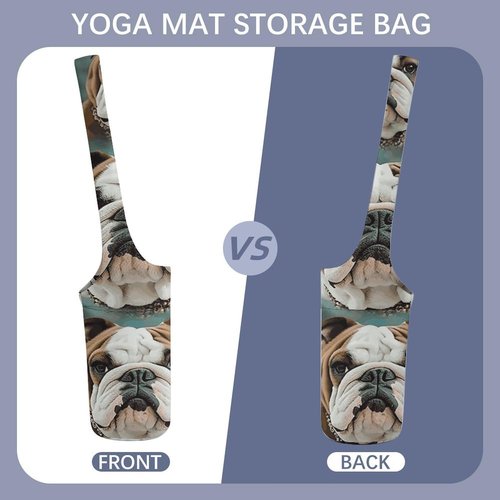 NWTRJ Funny English Bulldog Yoga Mat Bag Long Tote Yoga Bag with Large Side Pocket Yoga Mat Carrier Fit Most Size Mats