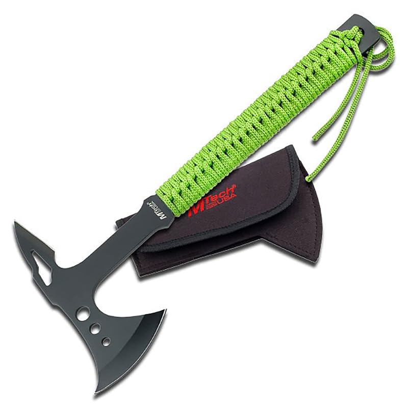 Camping Axe 15-Inch, Black Stainless Steel, Cord-Wrapped Handle — MT-AXE8 Variation Green