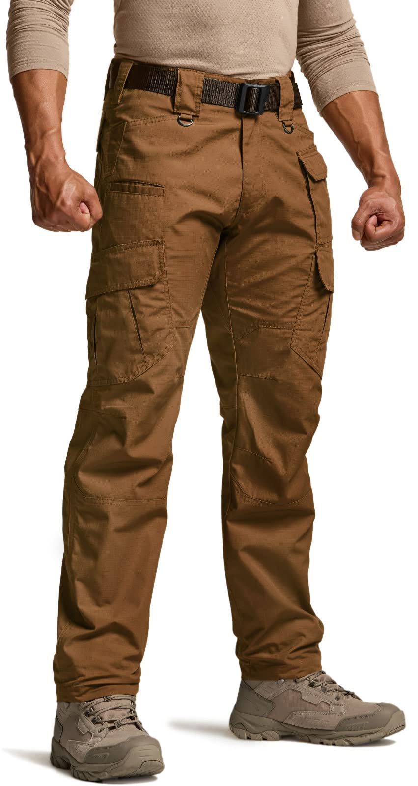 CQR Men's Tactical Pants, Water Resistant Ripstop Cargo Pants, Lightweight EDC Work Hiking Pants, Outdoor Apparel, Duratex Mag Pocket Copper Brown, 42W x 32L
