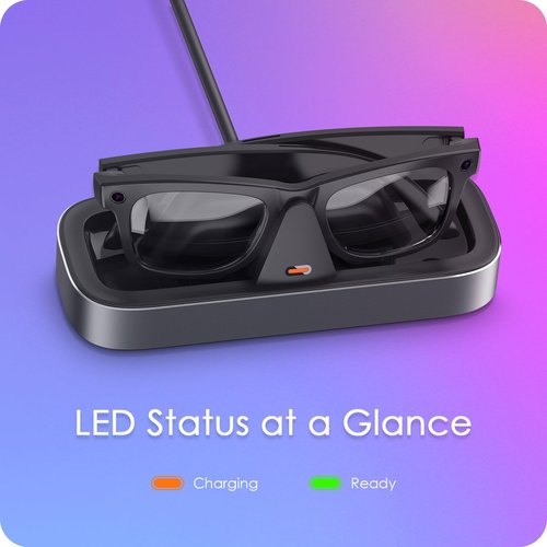 Charging Station for Meta Ray-Ban Glasses - Wayfarer, Skyler & Headliner Charger with LED Indicator, Space Gray