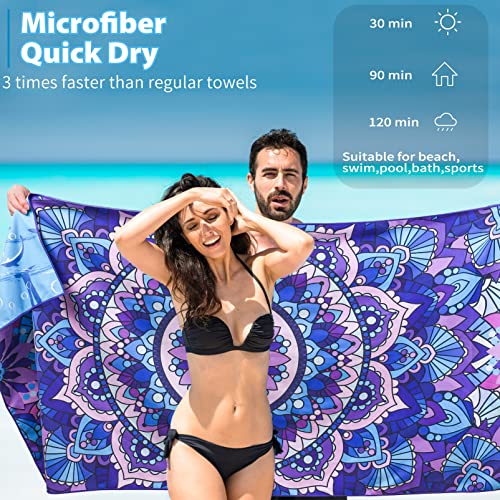 TwoYek Microfiber Beach Towel 71x32 Inches Extra Large Mandala Turtle Stripe 4 Pack