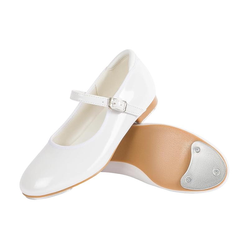 Mary Jane Tap Dance Shoes for Kids - Shiny White +8 Toddler Variation