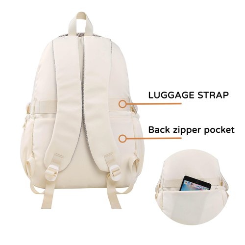Phaoullzon Teen Girls School Backpack for Boys, College Aesthetic Laptop Bookbag for Women,Beige