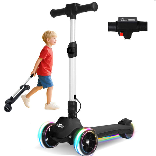 24V Electric Scooter for Kids, 3 Wheel Kick Scooter w/LCD Screen, 150W Motor, Thumb Throttle, 3 Height, 5Mph Speed, Light-up Wheels & Wide Deck, Foldable Balance Scoot for Boys, Girls 3-8, BL