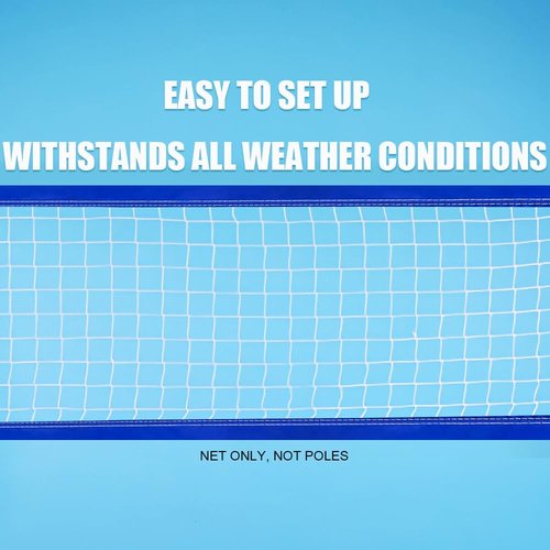 Portable Volleyball Net for Backyard Pool Beach Heavy Duty with 46ft Aircraft Steel Cable, Blue and White Adjustable Volleyball Nets Outdoor, Weather Resistant Material 32x3ft (Poles Not Included)