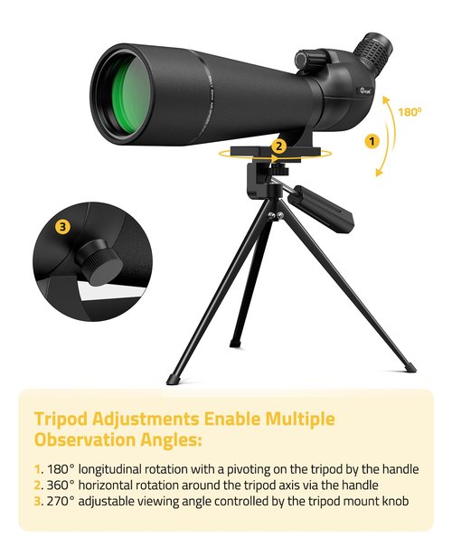 CVLIFE 20-60x80MM Spotting Scope, Spotting Scopes for Target Shooting, BAK4 HD Waterproof Spotter Scope for Birding and Wildlife with Tripod, Phone Adapter and Carrying Bag, Black