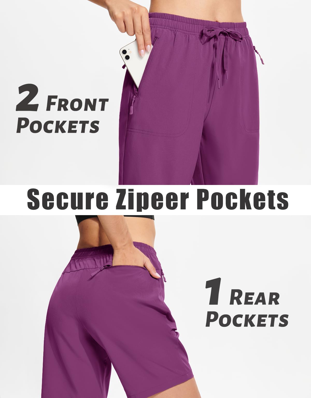 MAGCOMSEN Outdoor Shorts Women Hiking 8 Inch with Pockets Water Resistant Quick Dry Golf Shorts Purple Red XL