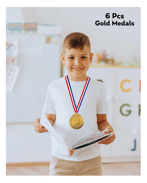 Jauisus 6 Pcs Gold Medals for Awards, 1st Place Metal Award Medals Olympic Style Winner Awards for Sports, Party, Tournaments, Prizes, Competitions, 2 Inches