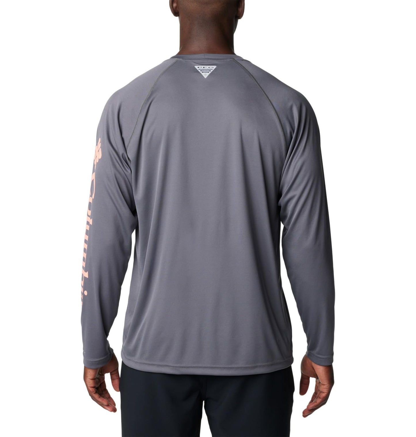 Columbia Men's Terminal Tackle Long Sleeve Fishing Shirt, City Grey/Tiki Pink Logo, Large