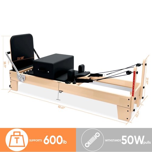 Professional Pilates Reformer Machine with Jumpboard, Reformer Box & Foot Straps – Studio-Grade Wood Frame Equipment for Home Workouts, Adjustable Resistance & Smooth Glide System (Black)
