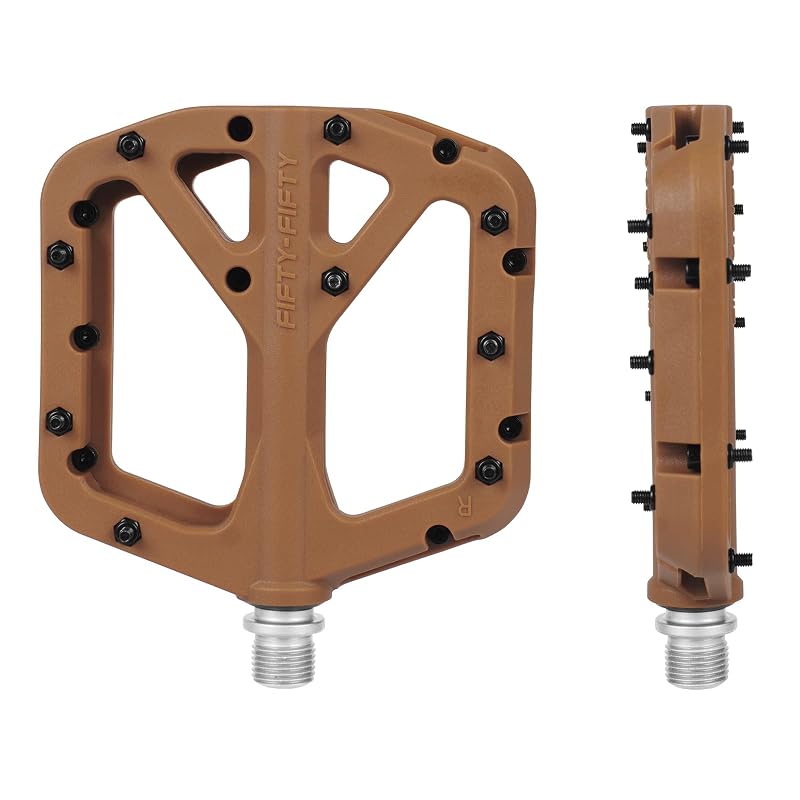 Non-Slip MTB Pedals - Nylon Composite Flat with 9 Pins per Side, 0.7in Thick (Gum Variation)