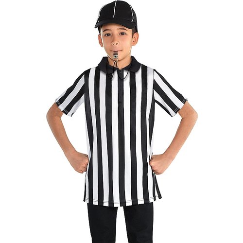 Thapower Children Referee Shirt Costume Kids Youth Black and White Stripe Boy Girls Toddler Ref Jersey,Zipper Collar