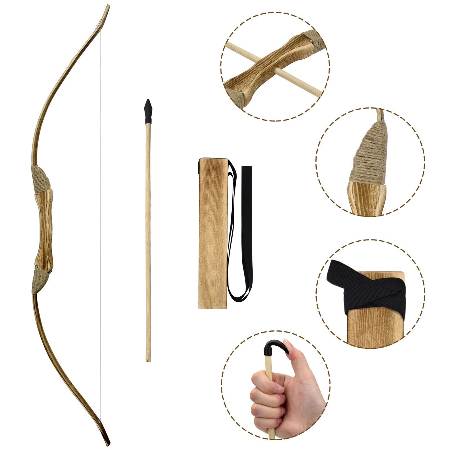 Kids Bow and Arrow Set, 32 Inch Archery Set Handmade Wooden Toy Bow and Arrow for Kids 4-6 8-12, Cosplay Game Costume Prop Play, 1 Bows 1 Quivers and 10 Wood Arrows, Gifts for Youth Boys & Girls