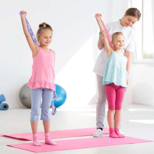 Faswin 4 Pcs Stretch Strap for Kids, Dance Training Elastic Band for Children Gymnastics, Stretch Bands Yoga Stretching Straps, Multi-Loop Numbered Exercise Band for Ballet Cheerleading, 8 Loops