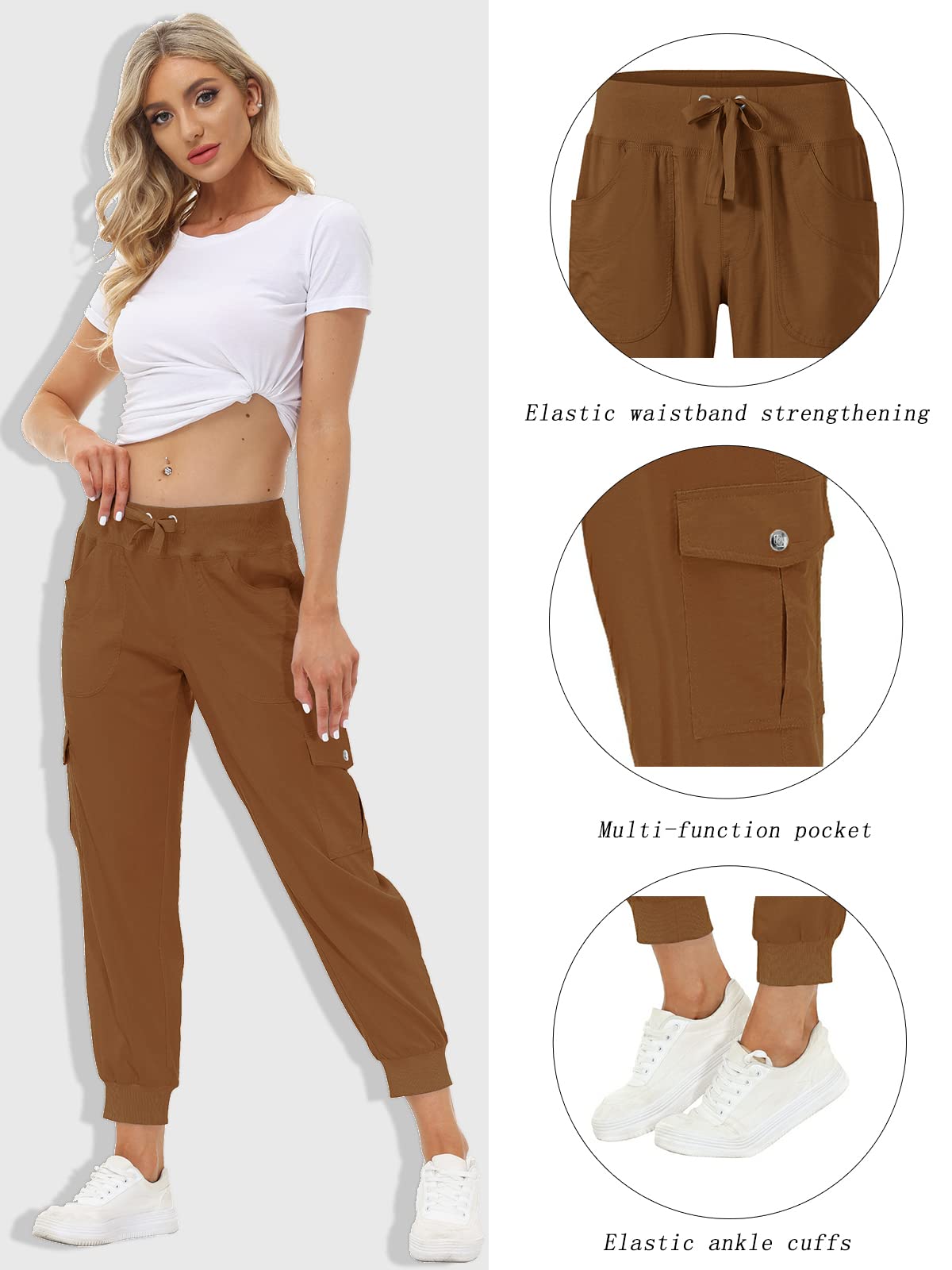 MoFiz Womens Lightweight Quick Dry Cargo Pants Outdoor Summer Travel Casual Sports Hiking Jogger Sweatpants Button Pockets Earthy Yellow XS