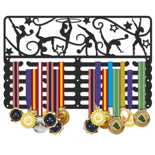 SUPERDANT Rhythmic Gymnastics Medal Hanger Display Ball Gymnastics Medal Holder Award Metal Medals Organizer Ribbon Display Holder Rack Wall Mounted Race 6 Rows 24 Hangers Non-Slip Hooks 40x25cm
