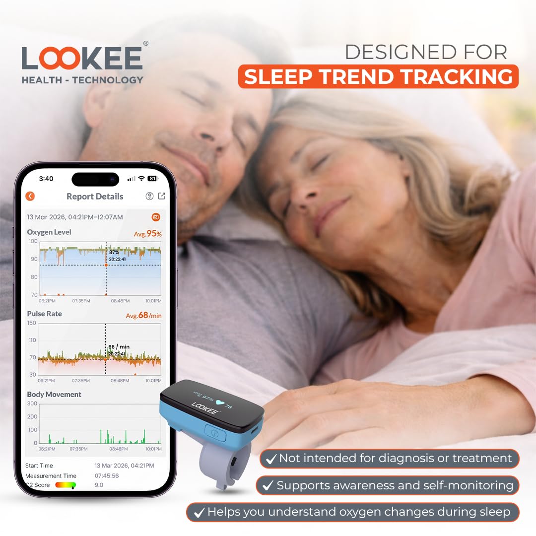 LOOKEE O2-Tracker Ring Continuous Pulse Oximeter - Wearable Oxygen Monitor with Vibration Reminder for Low O2 - Rechargeable Blood Oxygen Saturation SpO2 Meter - Free APP with Reports