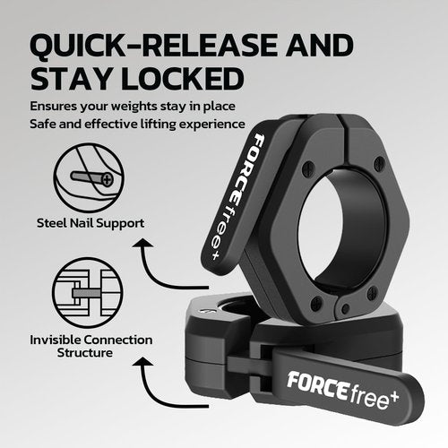 Forcefree+ Barbell Clips (Pair), Barbell Clamps, Quick Release Olympic Barbell Clamps with Anti Slip TPR Grip, Barbell Collars for Secure Weightlifting & Powerlifting (Black)
