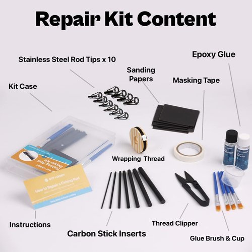 Fishing Rod Repair Kit Complete,Full Supplies with Glue for Broken Fishing Pole and Tip Repair with Carbon Fiber Sticks,Tips and Rod Building Epoxy Resin Finish