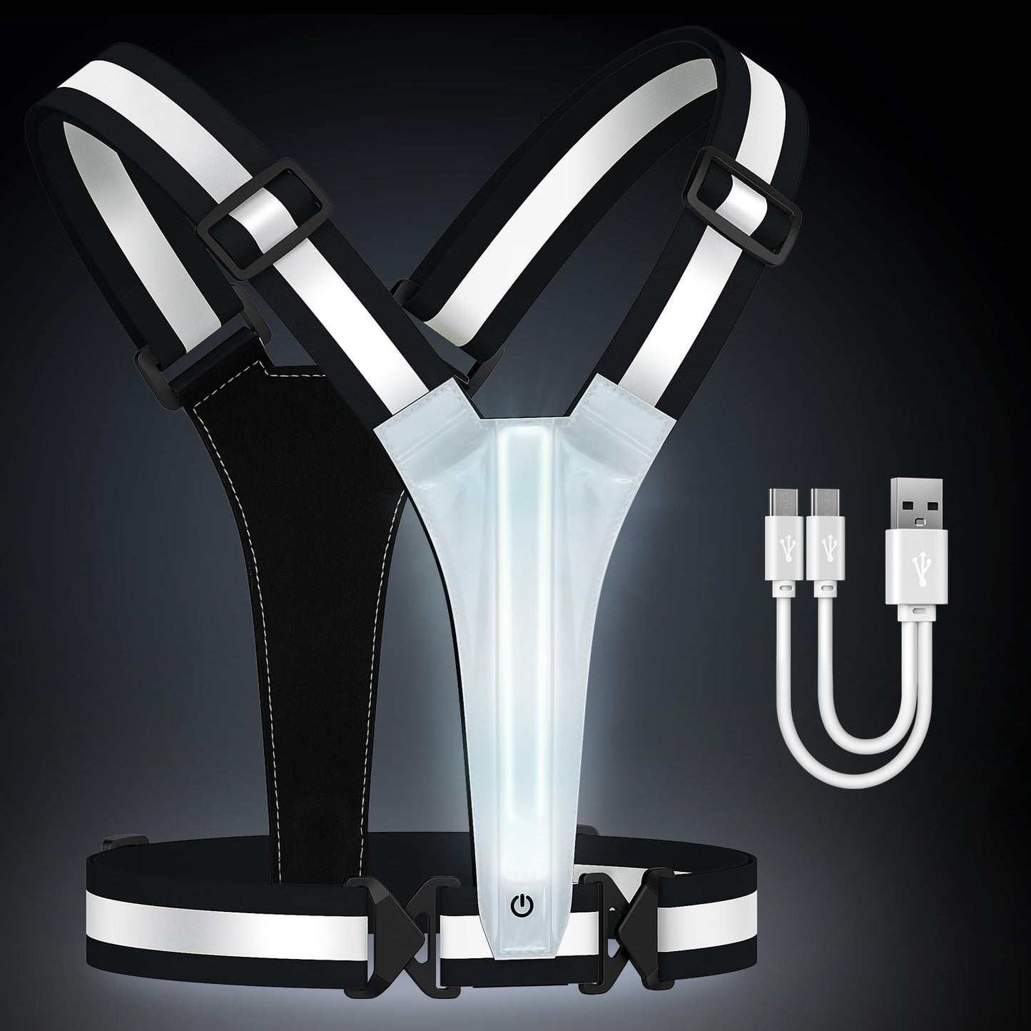 Fokia Kunbio LED Reflective Running Vest Gear,Light Up Vest Runners Night Walking USB Rechargeable,Up to 11hrs Light with Adjustable Waist/Shoulder for Women Men Kids (Black)
