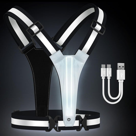 Fokia Kunbio LED Reflective Running Vest Gear,Light Up Vest Runners Night Walking USB Rechargeable,Up to 11hrs Light with Adjustable Waist/Shoulder for Women Men Kids (Black)