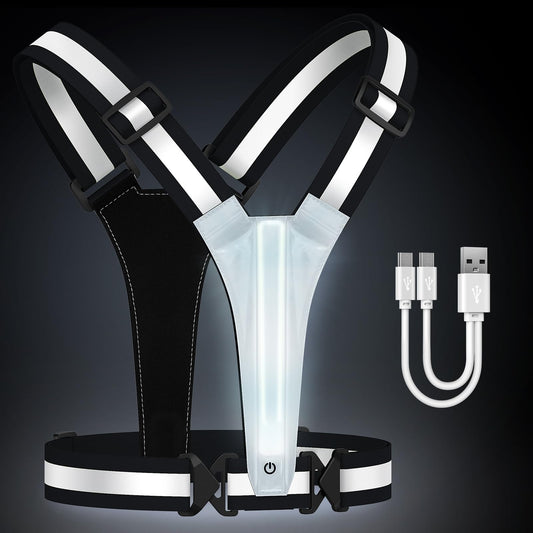 Fokia Kunbio LED Reflective Running Vest Gear,Light Up Vest Runners Night Walking USB Rechargeable,Up to 11hrs Light with Adjustable Waist/Shoulder for Women Men Kids