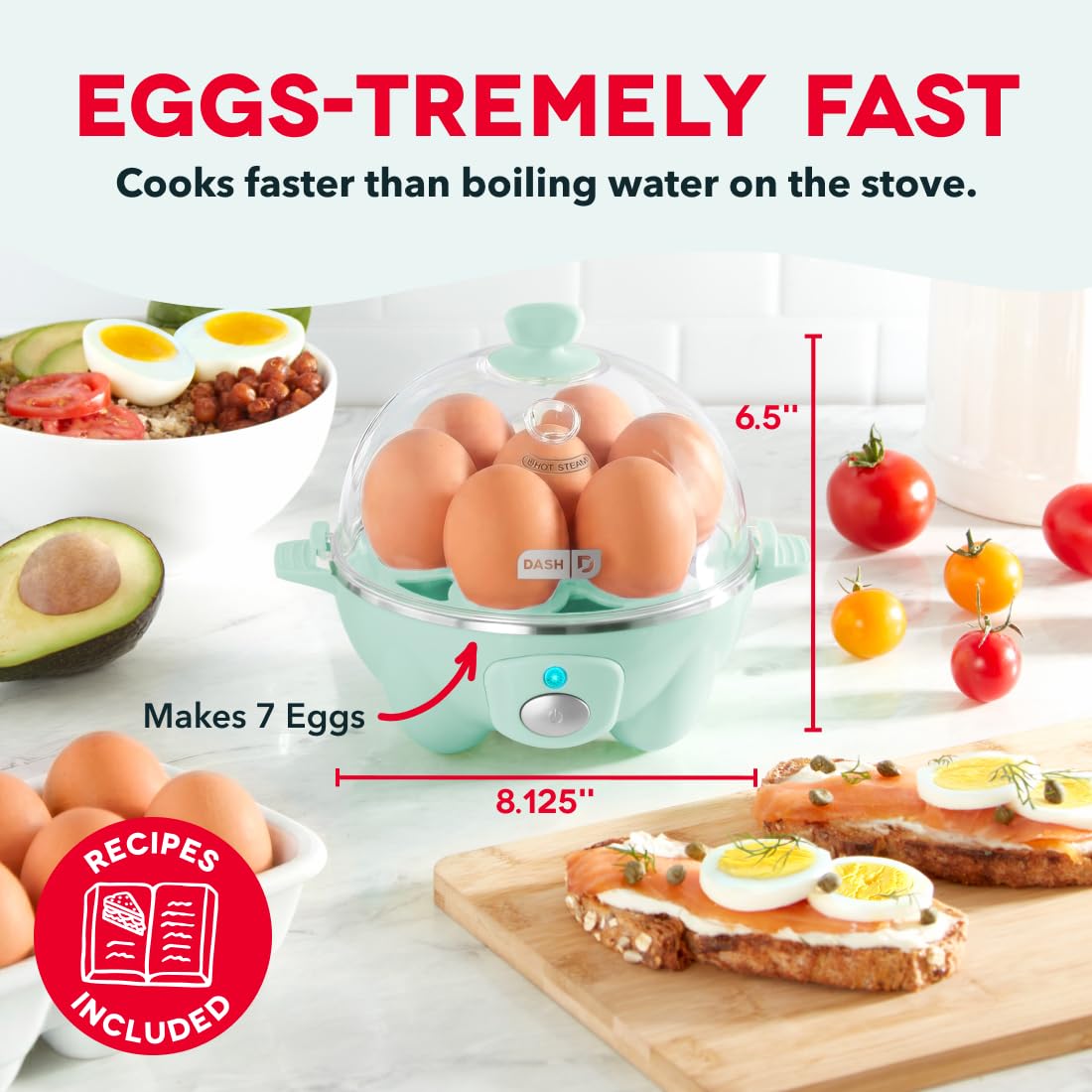 Dash Rapid Egg Cooker - Boiler, Poacher & Steamer - Includes Measuring & Recipe Guide - Dishwasher Safe - BPA Free - Holds 7 Eggs, Aqua