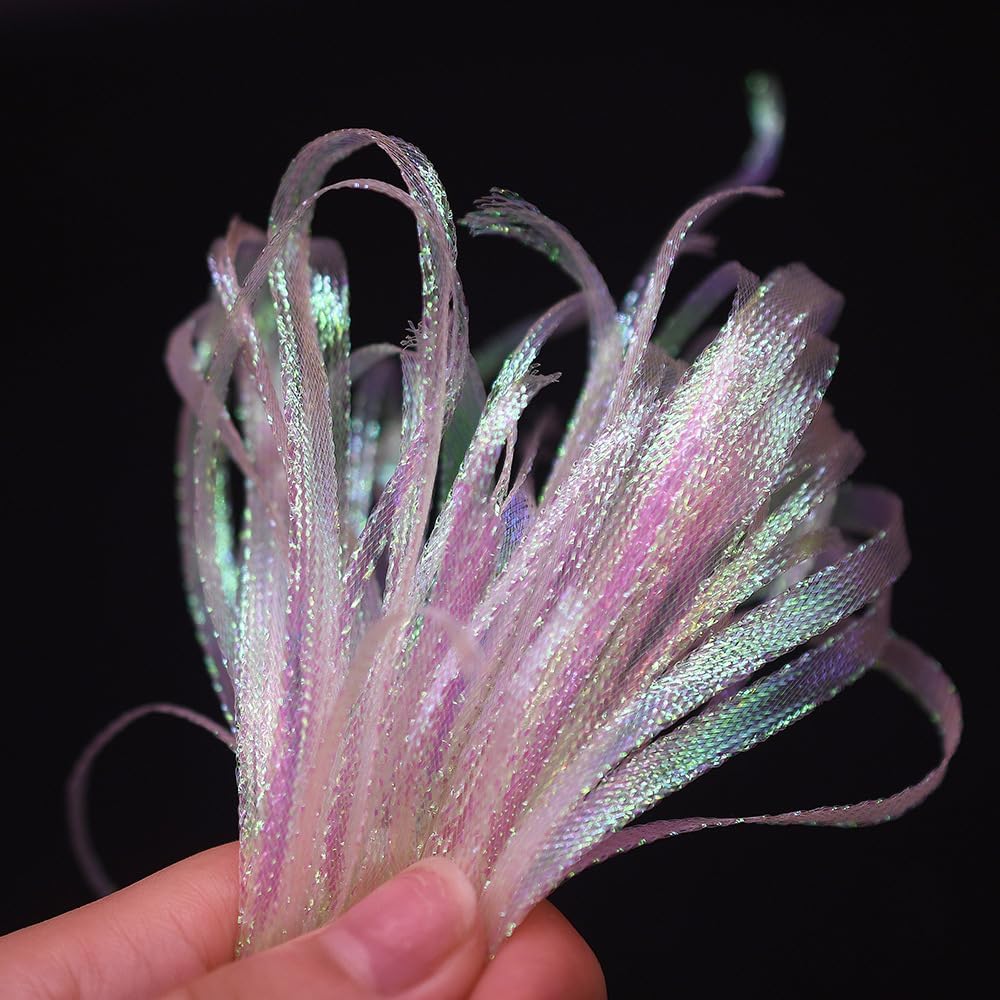 2pcs Ice Pearl Braidback 3/5mm Flat Diamond Braid Lace Sparkle Shrimp Backs Pearlescent Braided Fly Tying Material