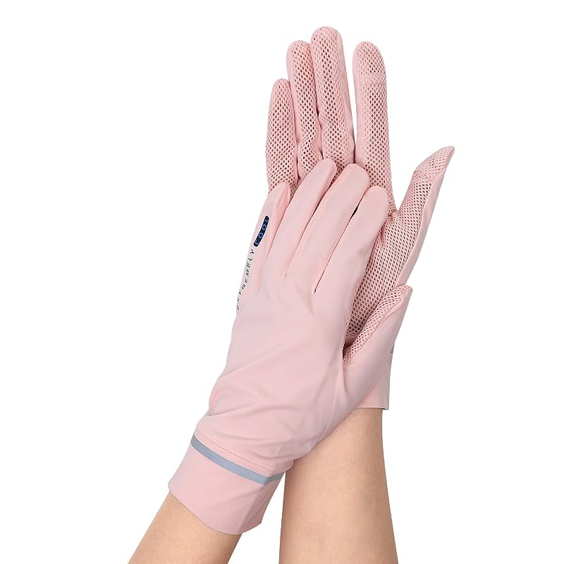 IPENNY Women UPF 50+ Sun Protection Gloves 2 Fingers Flip Mesh Touchscreen Driving Mittens Pink