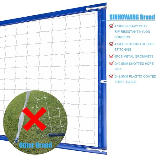 Portable Volleyball Net for Backyard Pool Beach Heavy Duty with 46ft Aircraft Steel Cable, Blue and White Adjustable Volleyball Nets Outdoor, Weather Resistant Material 32x3ft (Poles Not Included)
