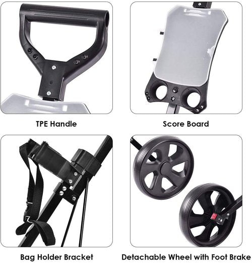 Nightcore Golf Push Cart, Folding Push Pull Golf Cart Trolley w/ 2 Wheels for Golf Club Bag, Collapsible Golf Push Cart w/Foot Brake