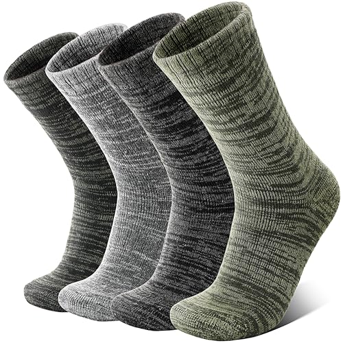 Anlisim Merino Wool Hiking Socks - Crew Work Socks for Men Women Large Green/Black/Grey