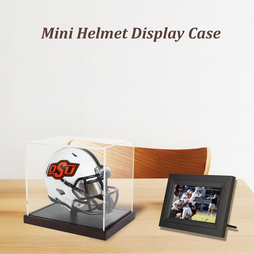 ZQYALPSID Mini Helmet Display Case, Acrylic Clear 1/2 Football Baseball Helmet Display Case, One Piece Collection Case with Wooden Base,Ideal Gift for Sports Fans and Enthusiasts (7×5.2×6 Inches)