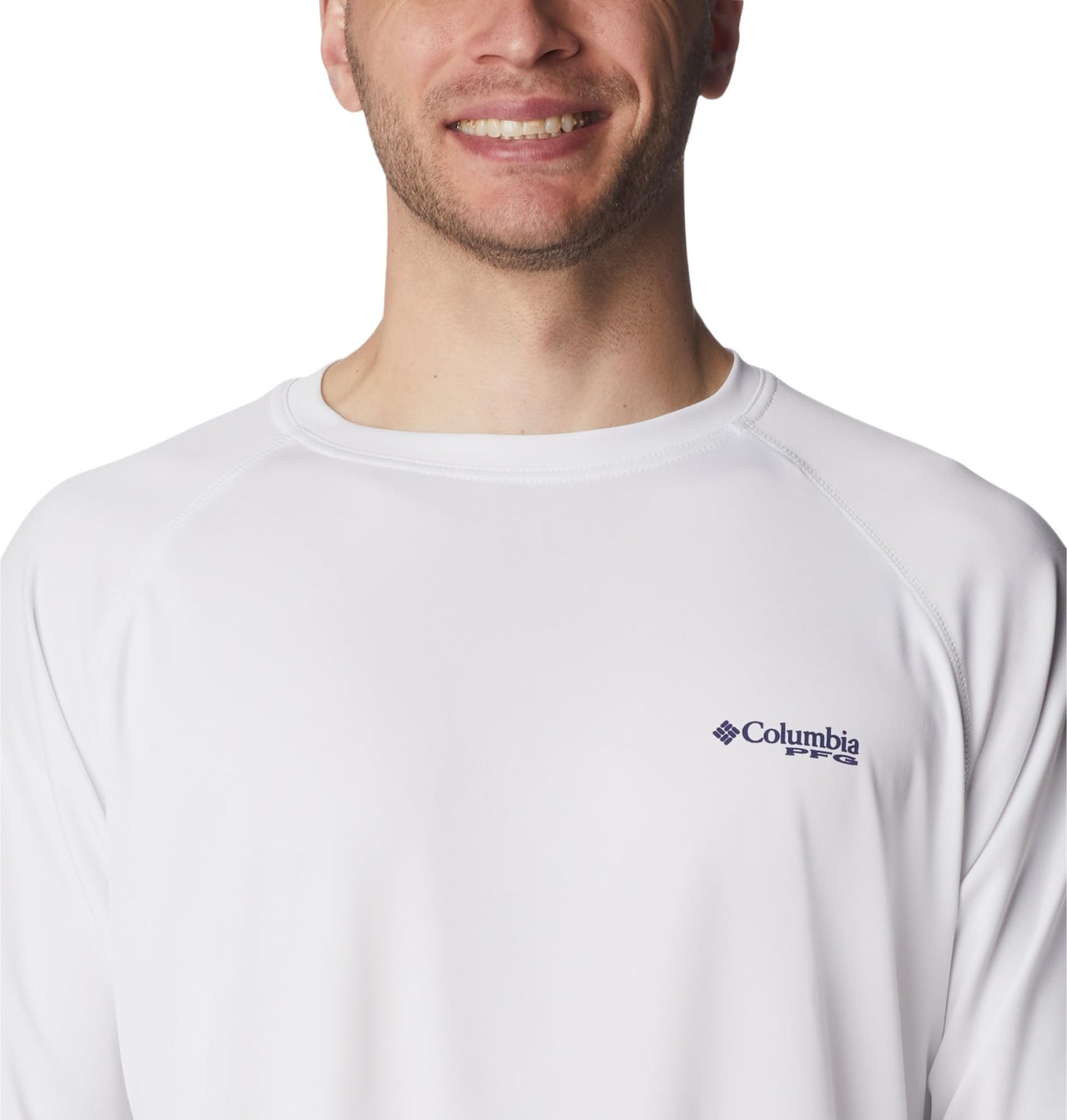 Columbia Men's PFG Terminal Tackle Long Sleeve Fishing Shirt, White/Nightshade Logo, 5X