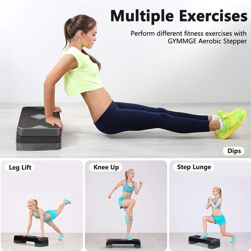 GYMMAGE Adjustable Workout Aerobic Stepper, Aerobic Exercise Step Platform with 2 Risers, Exercise Step Deck for Fitness, 26.5" Trainer Stepper with Non-Slip Surface Home Gym & Extra Risers Options