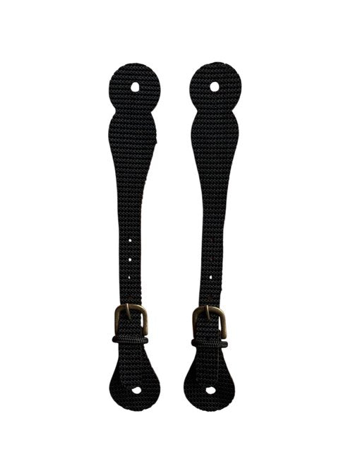 Villanos Arts - Nylon Strap for Western Spurs - Bronze Buckle, Adjustable and Heavy Duty - for Horseback Riding, Rodeo and Western Boots, Waterproof, Equestrian, Heel Strap. (Black)