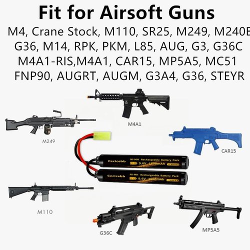 Cecicebb 9.6V 1600mAh Nunchuck Butterfly Mini NiMH Battery Pack for AEG Airsoft Gun ICS CA TM SRC JG G36 M733 1 Pack 9.6V Airsoft Battery with Charger