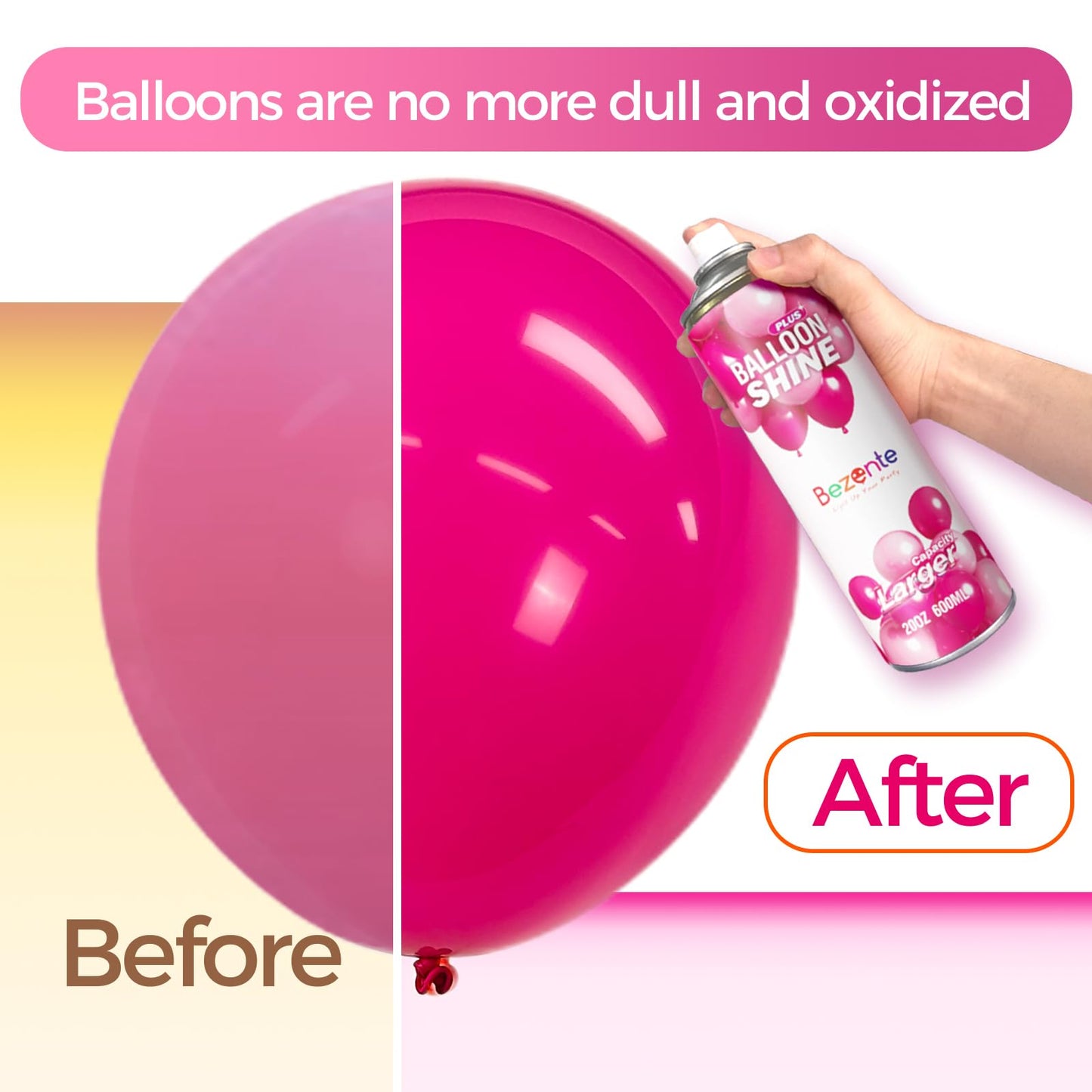 Bezente Balloon Shine Spray - 20 oz High Shine Balloon Spray, Waterproof, Long-Lasting Antioxidant, Odorless, Instant Shiny Effect for Party Balloons Decorations