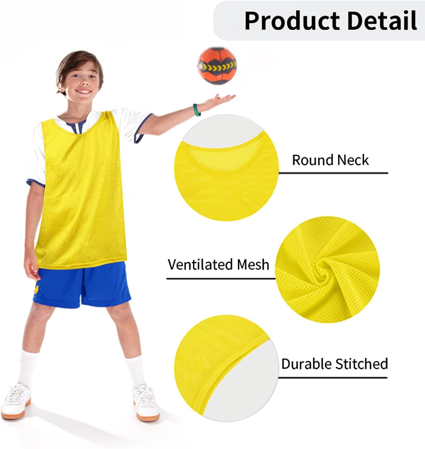 12 Pack Pro Training Pinnies for Youth & Adult Mesh High-Vis Scrimmage Vests for Soccer, Basketball, Volleyball Teams