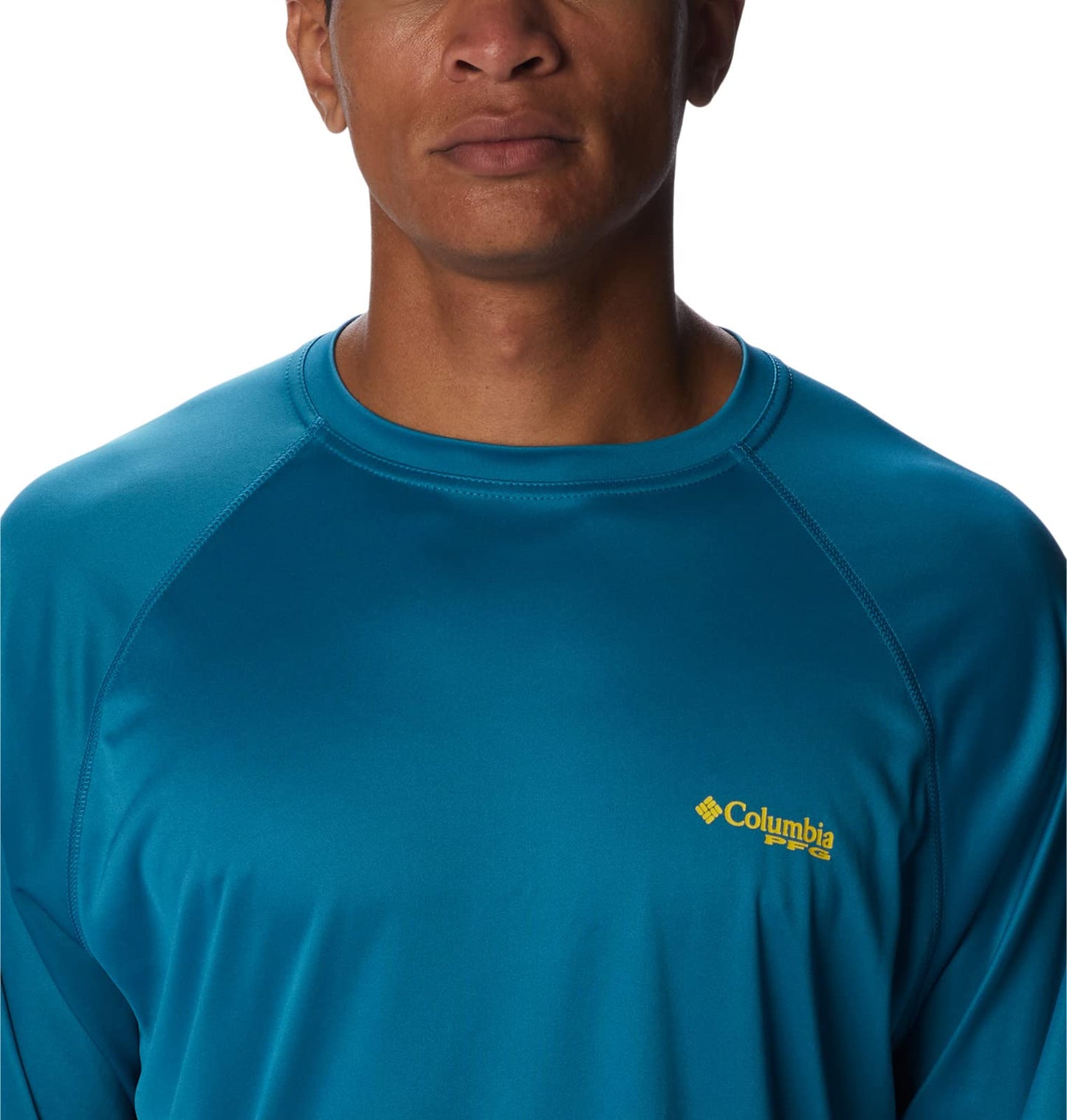 Columbia Men's Terminal Tackle Long Sleeve Shirt, Deep Marine/Laser Lemon Logo, 2X Tall