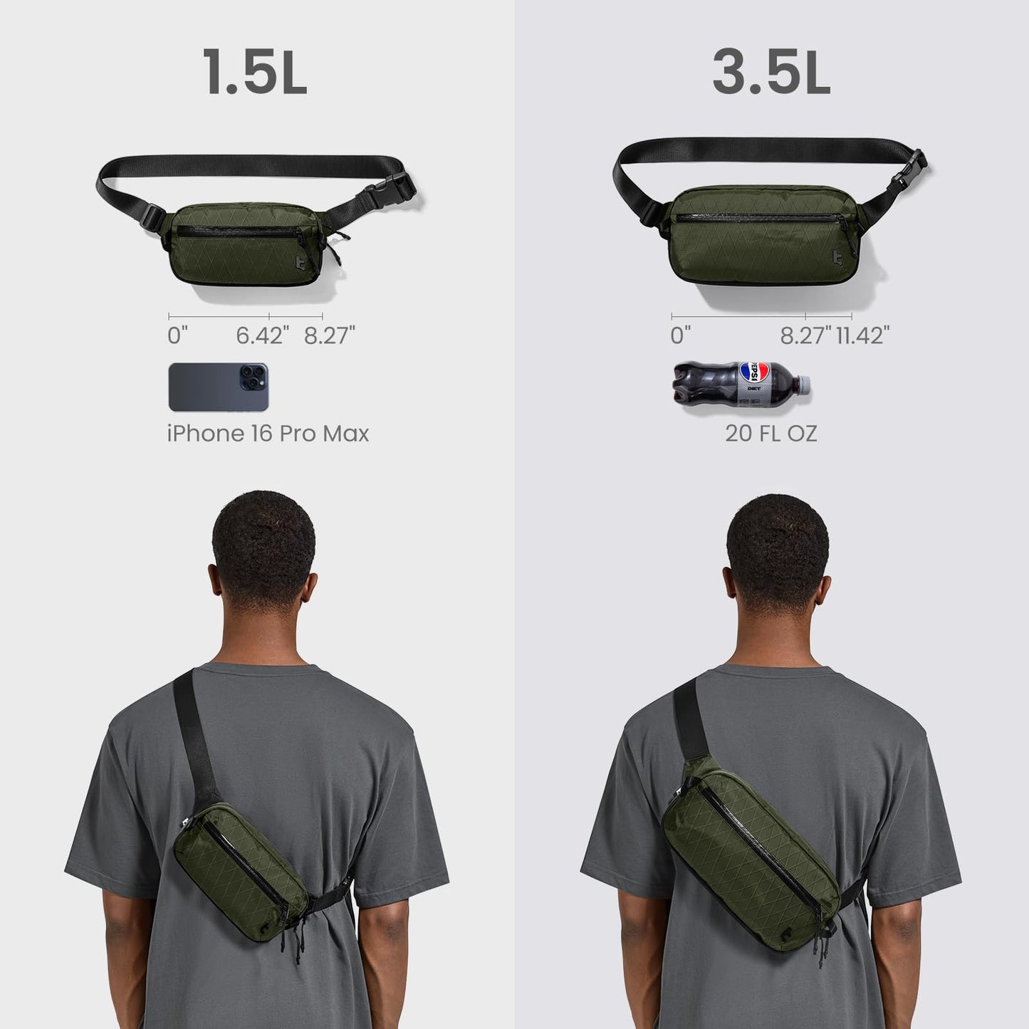 tomtoc 3.5L X-Pac Sling Bag with RFID Blocking Crossbody Pack for Men Women