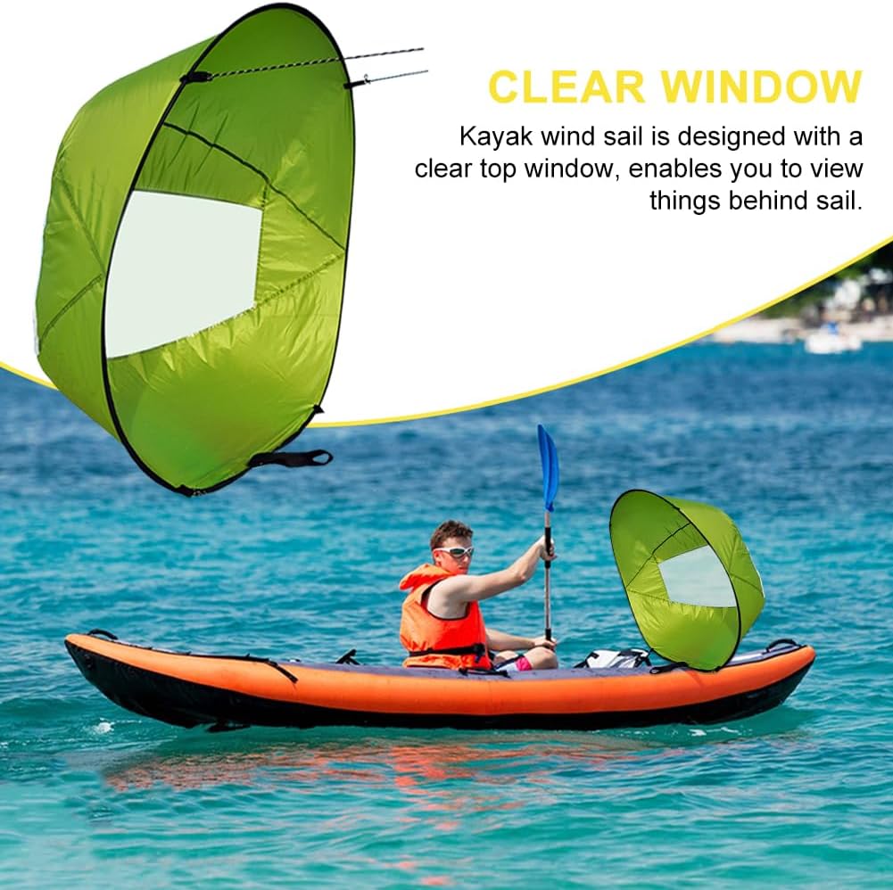 Kayak Wind Sail, Portable Foldable Durable Wind Sail with Transparent Window for Kayak Canoes (Green)