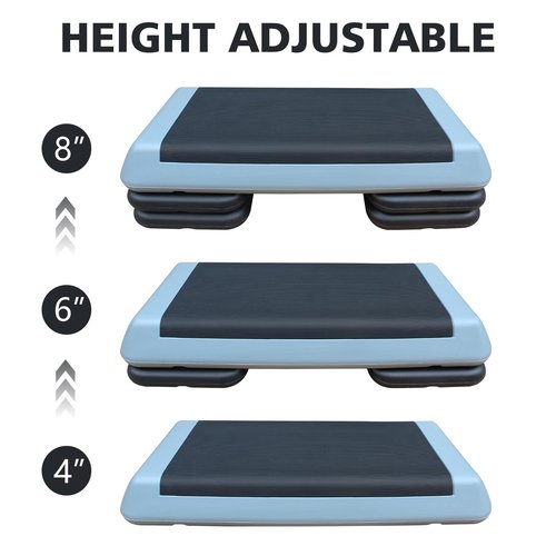 Aerobic Step Platform Height Adjustable Workout Step 4" - 6" for Fitness Strength Training with 2 Risers Gray