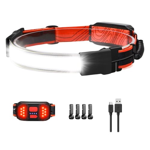 LED Headlamp 1000 Lumens Wide 230° Beam USB Rechargeable Headlight Waterproof with Red Taillight Lightweight for Camping Hiking Running Hard Hat Work (1 Pack)
