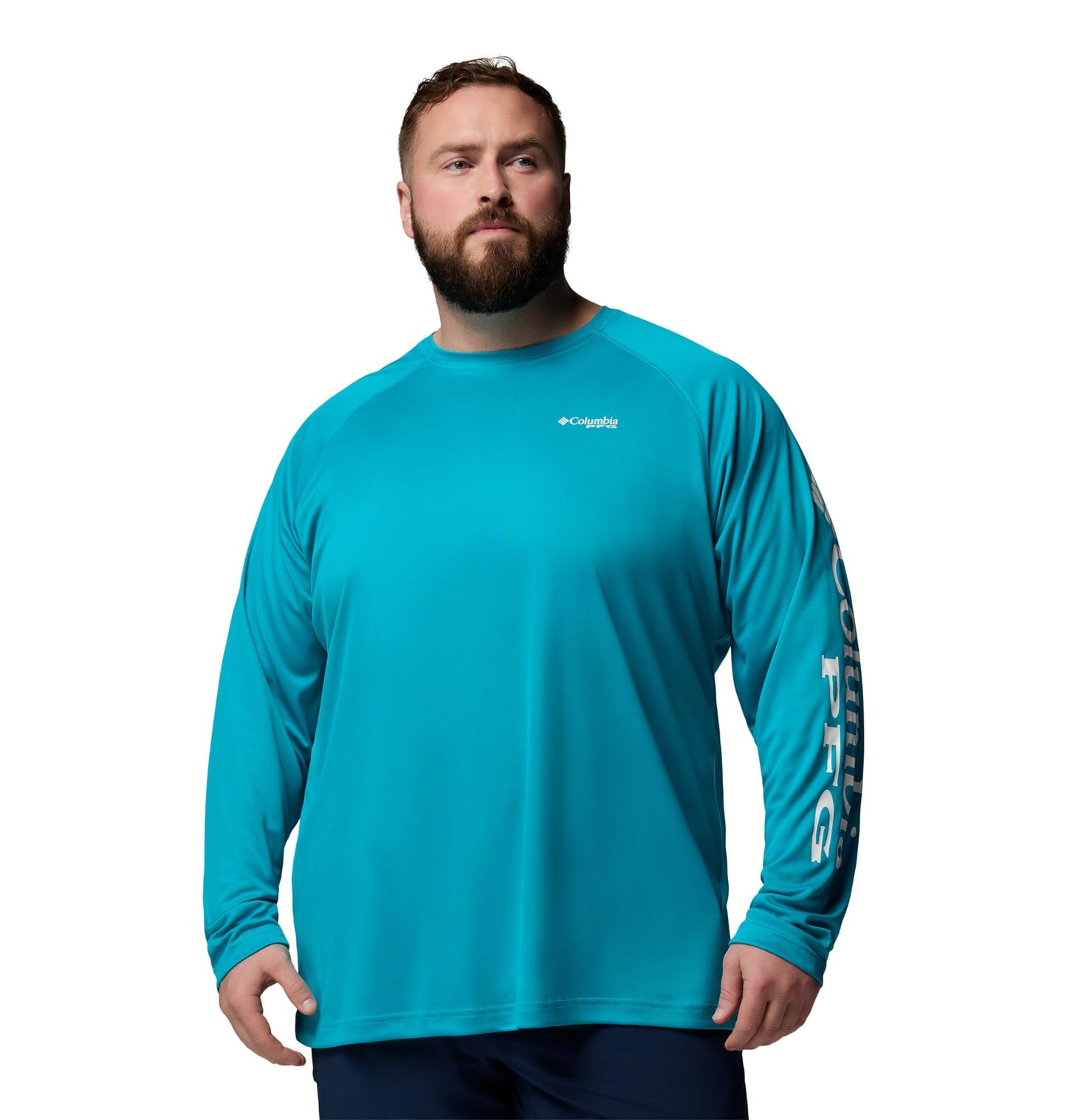 Columbia Men's PFG Terminal Tackle Long Sleeve Fishing Shirt, Ocean Teal/White Logo, 2X