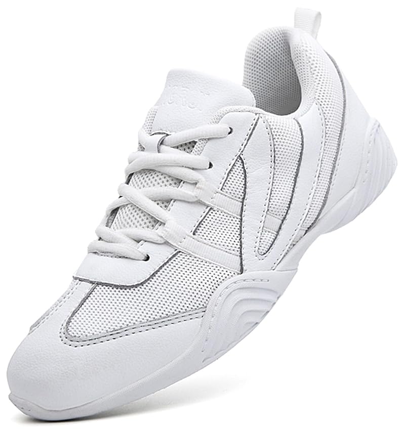 DADAWEN Cheer Shoes for Youth Girls Women White - Lightweight Breathable Training Sneakers, 4.5