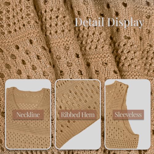 Women's Crochet Cover Up V-Neck Beach Dress Small Khaki