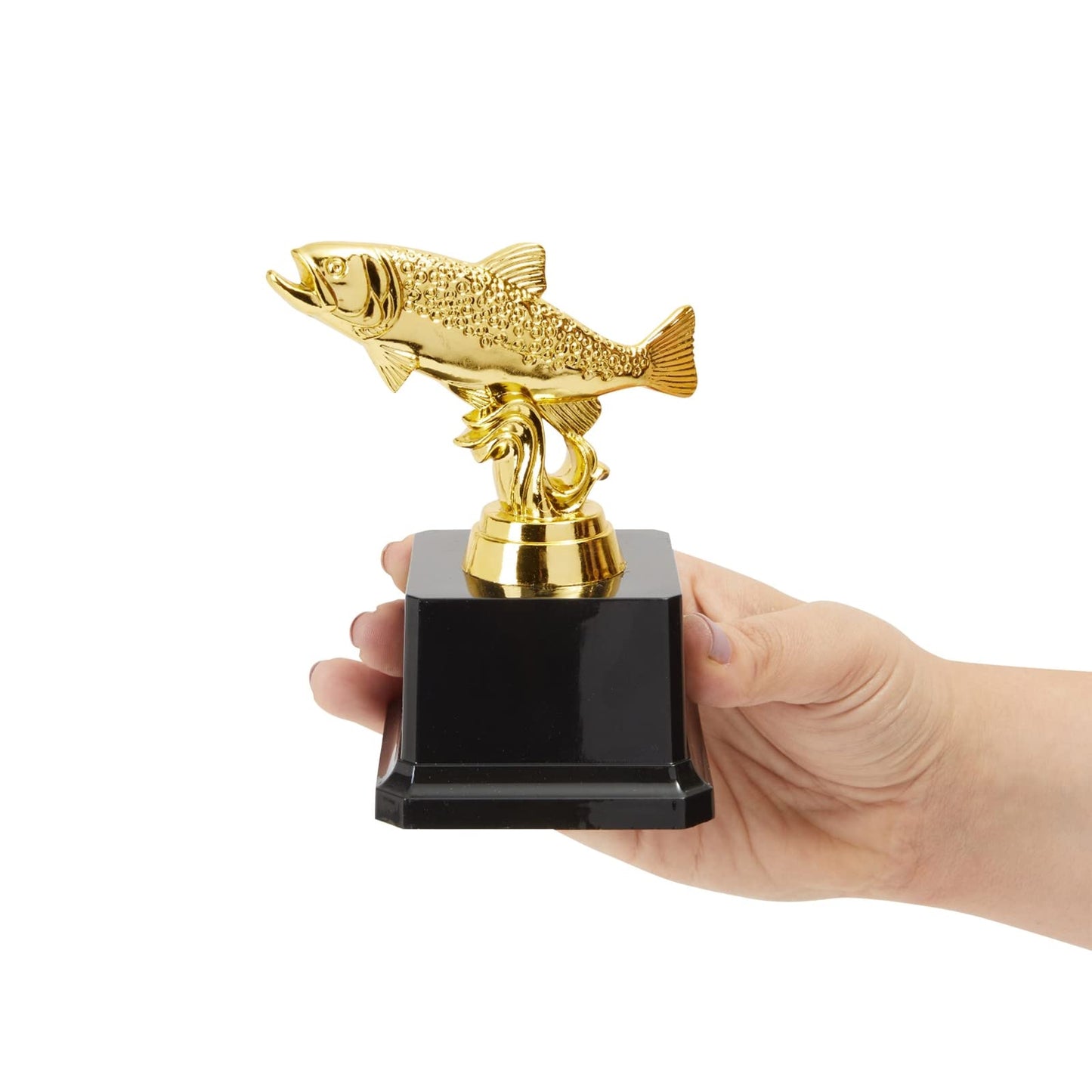 Juvale Small Golden Fishing Trophy Award for Ceremonies, Tournaments, Competitions, and Fish Derbies, Biggest Fish Trophy for Kids and Adults, Customizable Base for Personalized Engraving, 3x5 in